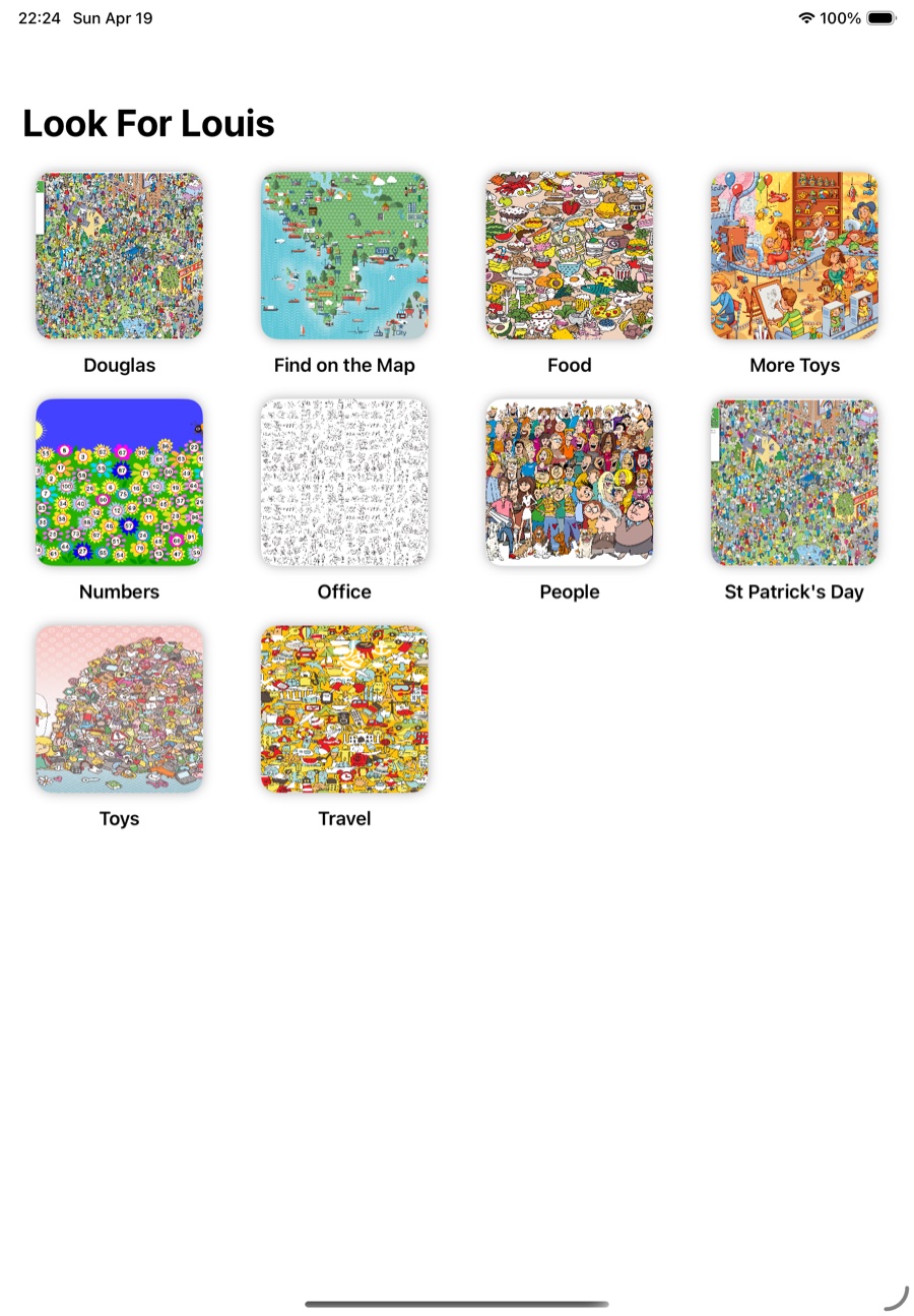 A hand-drawn hidden-object scene in Look For Louis